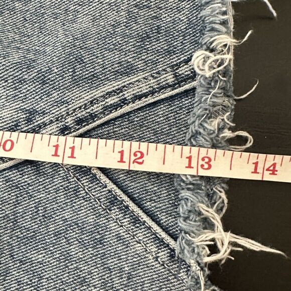 Pacsun Denim Mini Skirt 25 Medium Wash Dark Stripes On Sides Raw Hem - Picture 5 of 5